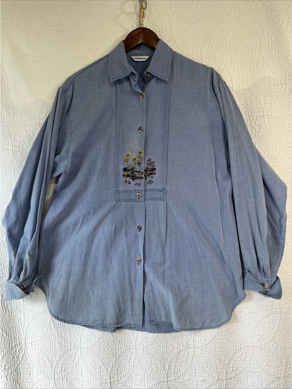Hammerle Vintage Chambray Shirt Womens Size 36 German Cotton Button Cottagecore